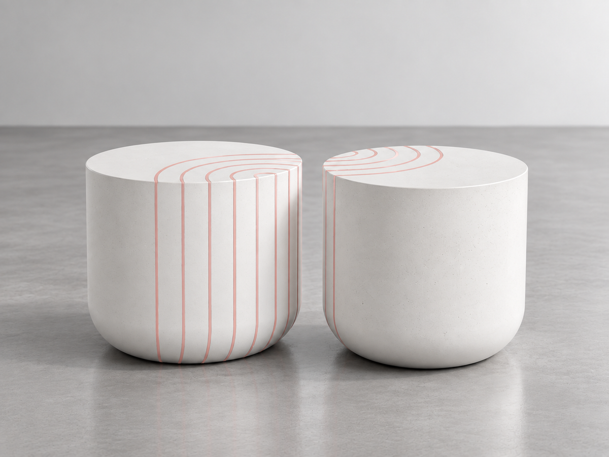 A pair of BOLA Vector side tables with a yellow line carried across both