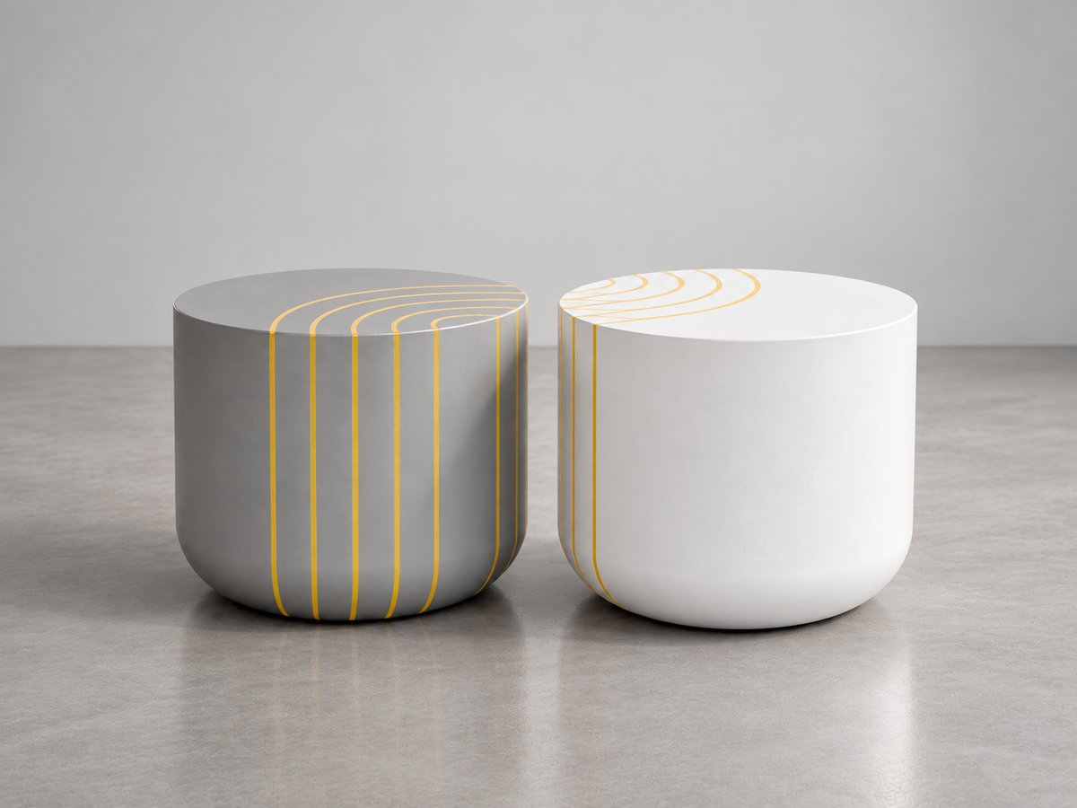 Two BOLA Vector side tables, the line running across the top and down the side