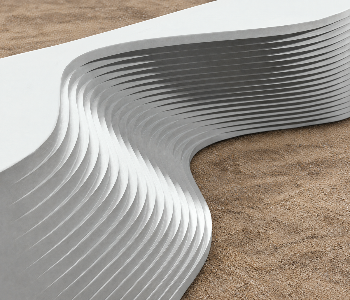 The ribbon contours of CINTA Sculptural Seating sweeping across the form