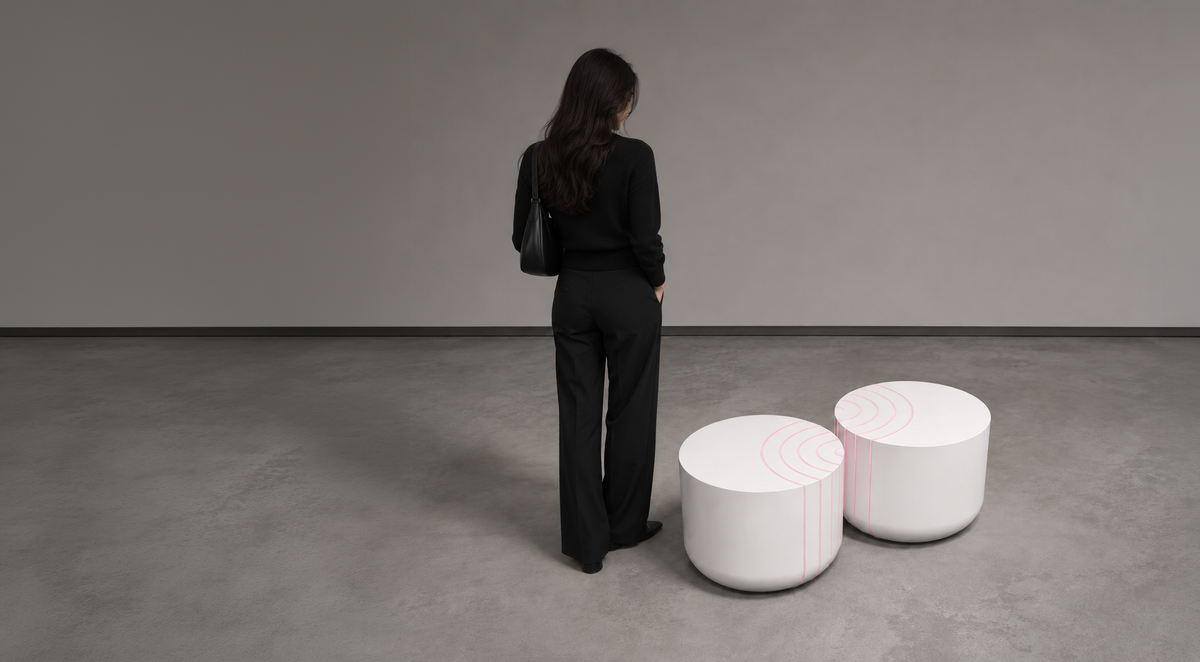 BOLA Vector side tables in lilac and white, each line specified to the body