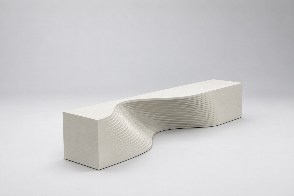 The ribbon contours of CINTA Sculptural Seating sweeping across the form