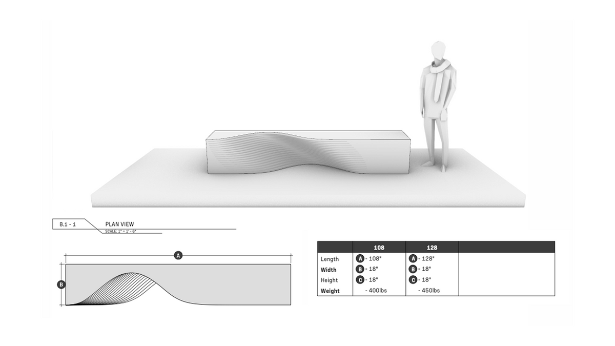 The flat side of CINTA Sculptural Seating, its carved planes ending along the length of the form