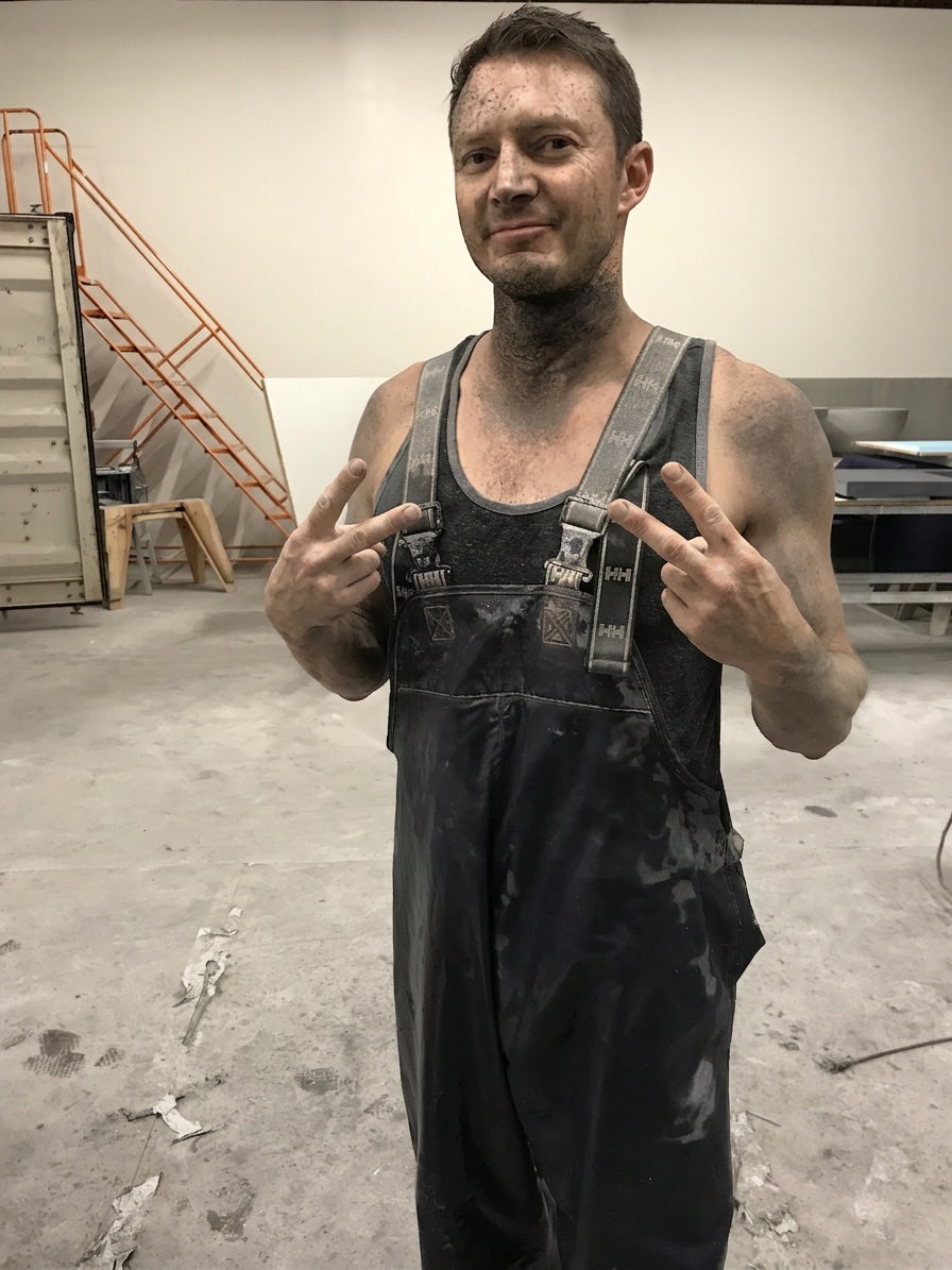 Zachary in the workshop, casting architectural concrete